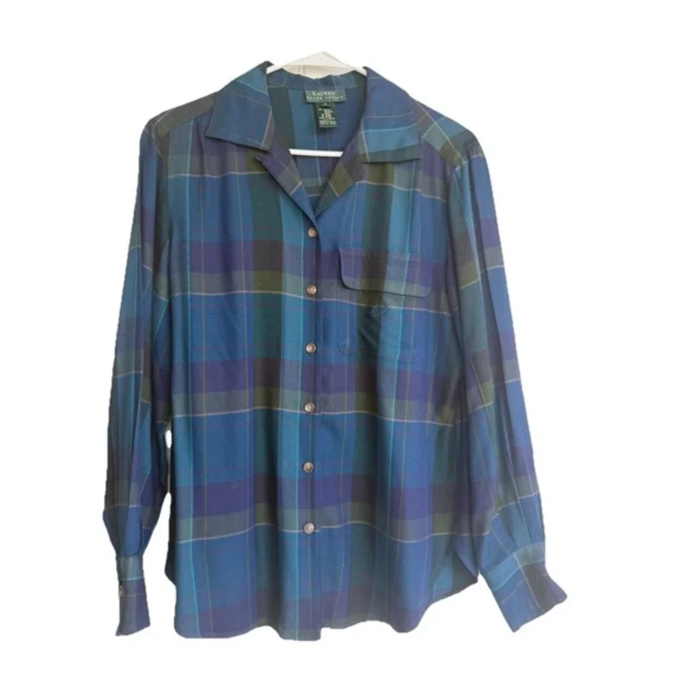 Ralph Lauren Womens PJ‎ Top – Size 6 Plaid Button Down Crest Logo – Soft